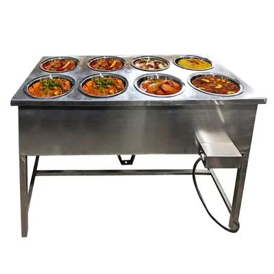 Heavy Duty 8 Pot Electric Bain Marie For Buffet Purpose 1.5kW, SS Body, Single Phase